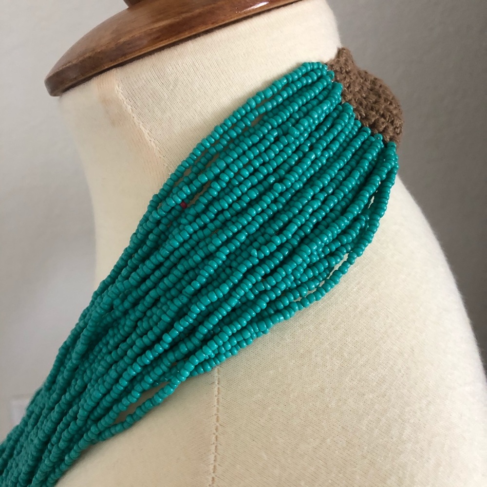 Teal Beaded Statement Necklace - image 2